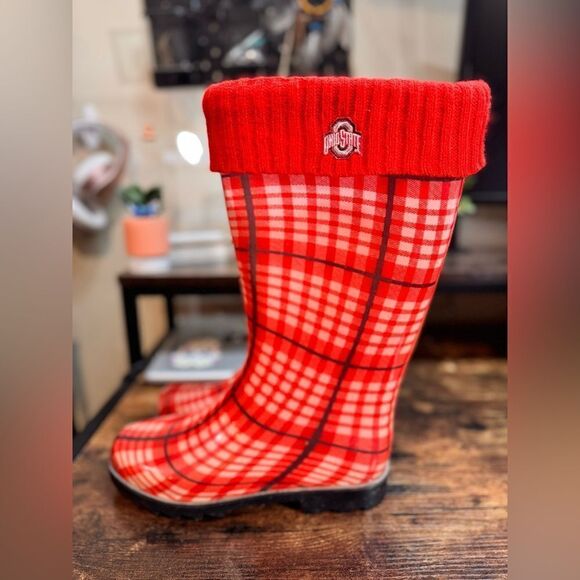 The Ohio State University OSU Buckeyes Red Plaid Rainboots size S (7/8) - Picture 6 of 11